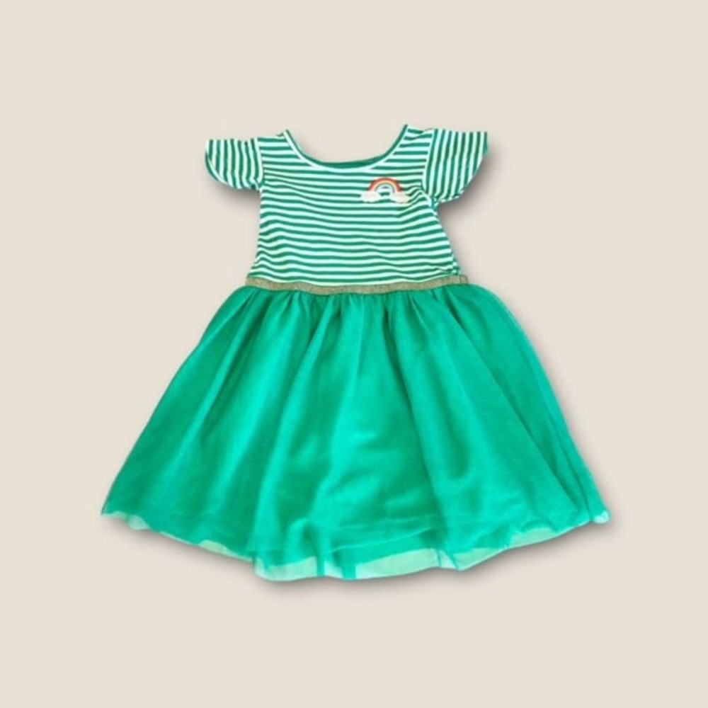 Toddler Girl Cat & Jack Green Tulle Skirt Dress with Striped Bodice Size 3T